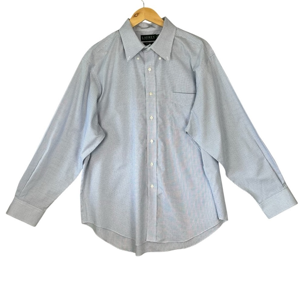 Lauren Ralph Lauren Classic Fit Non Iron Dress Shirt Blue Pattern 17 1/2 -34/35